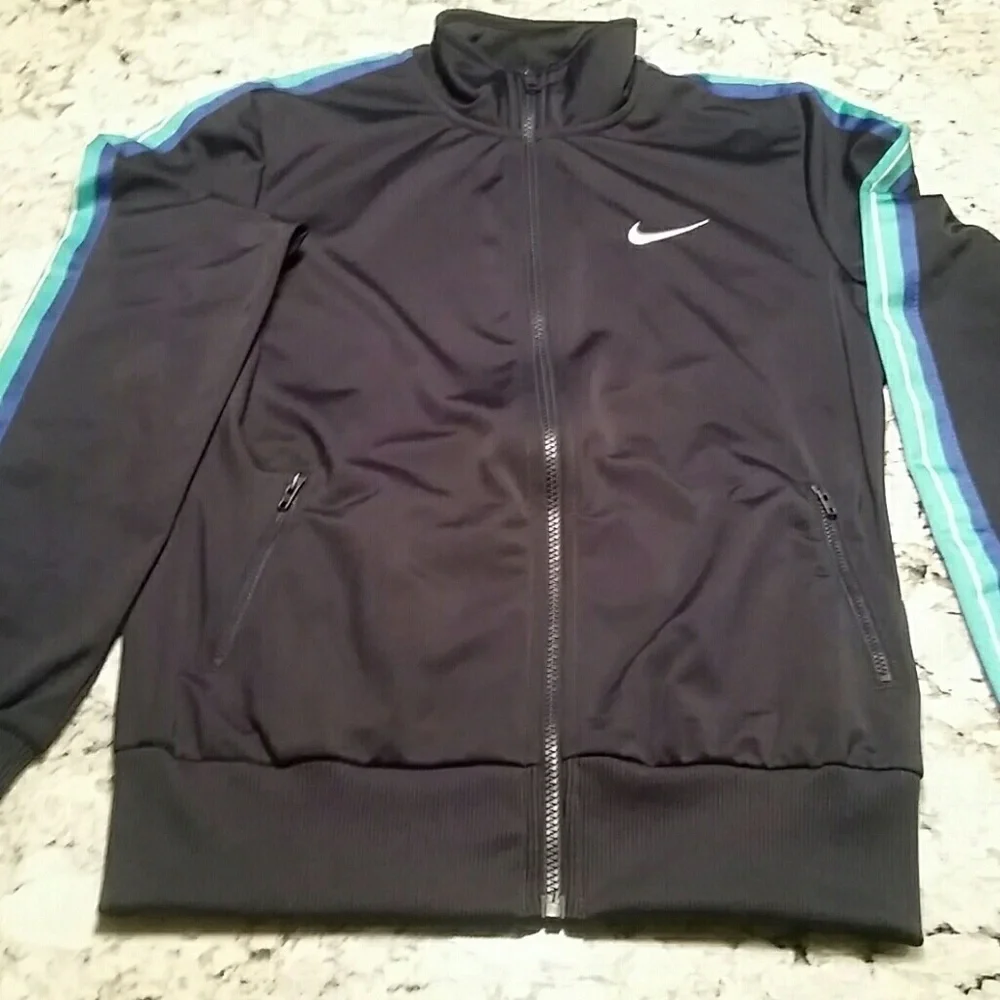 NIKE l Sweat Jacket Zippered Stripes Navy D5 - Picture 3 of 8